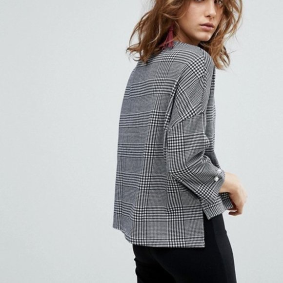 NWOT Stradivarius Check 3/4 Sleeve Tee - Picture 2 of 5